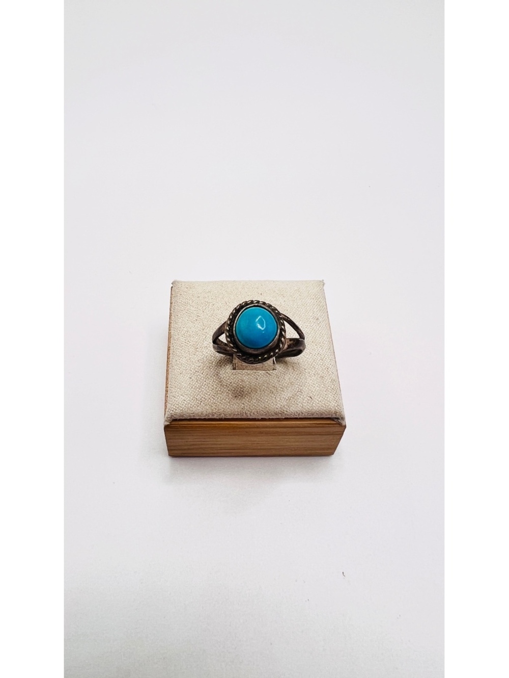 Vintage Sterling Silver Turquoise Ring Rope Bezel Split Shank Size 4